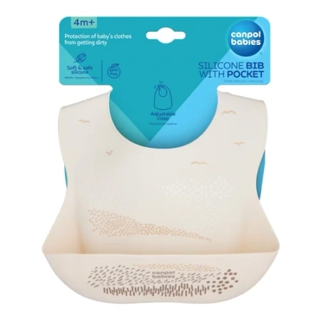 Canpol babies Śliniak silikonowy z kieszonką MOUNTAINS kremowy