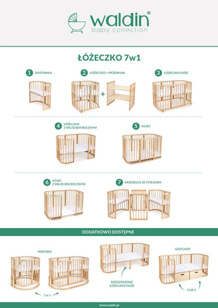 Waldin Łóżeczko 7w1 Białe z materacem