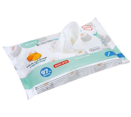 Akuku Nawilżany papier toaletowy o zapachu mango 50 szt.