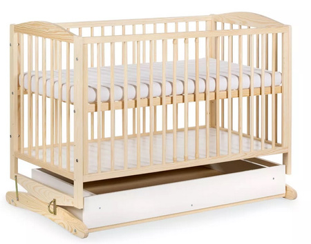 Klupś Łóżeczko HENRY z szufladą i funkcją kołysania, sosna 120x60