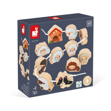 Janod Nawlekanka z drewnianymi owieczkami Farma