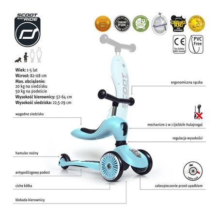 SCOOTANDRIDE Highwaykick 1 2w1 Jeździk i hulajnoga 1-5 lat Blueberry