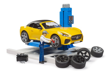 Bruder 62112 Warsztat samochodowy z żółtym autem Roadster