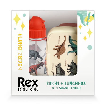 Rex London Zestaw do szkoły lunchbox i bidon ze słomką Dinozaury