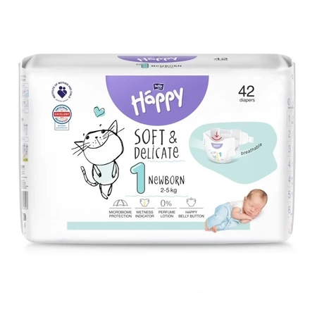 Bella Happy Pieluszki Happy Soft & Delicate w rozmiarze 1 (Newborn) 42 szt.