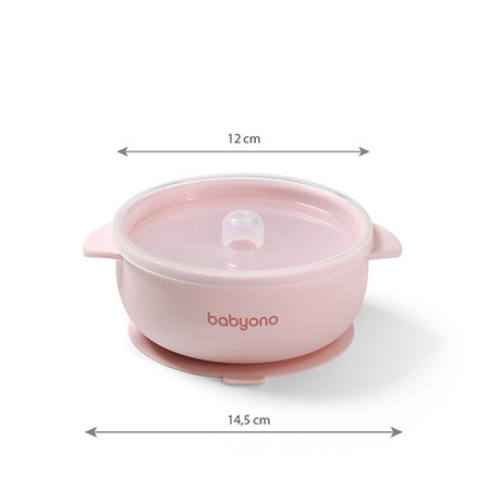 Babyono Silikonowa miseczka z przyssawką i przykrywką Różowa