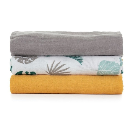 PETITE&MARS Zestaw pieluszek z muślinu bambusowego 3 szt. Moussy Ochre Leaves