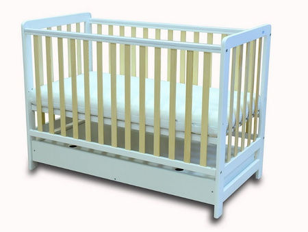 Łóżeczko JAŚ Deluxe BIAŁY-SOSNA z funkcją tapczanika oraz szufladą (120x60)