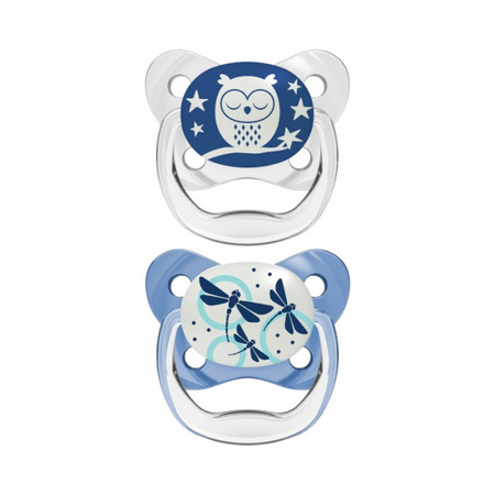 Dr Browns Smoczek ortodontyczny Prevent 0-6 m 2 pak świecący w ciemności, niebieski