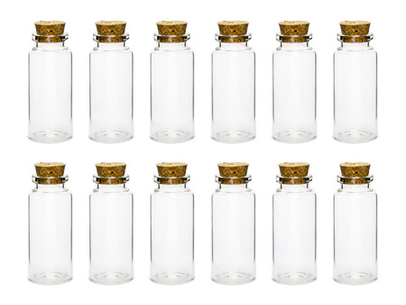 Buteleczki szklane z korkiem, 7,5cm (1 op. / 12 szt.)