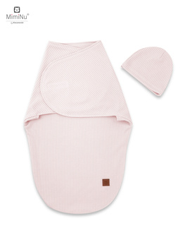 MimiNu Otulaczek do spania dla noworodka + czapeczka Pudrowy Róż 0 - 3 m