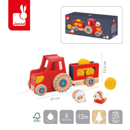 Janod Drewniany traktor do ciągnięcia Farma
