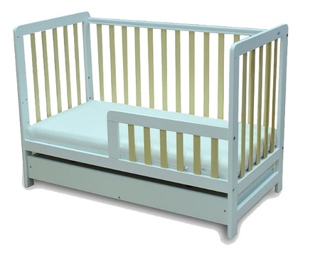 Łóżeczko JAŚ Deluxe BIAŁY-SOSNA z funkcją tapczanika oraz szufladą (120x60)