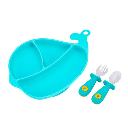 Zestaw Talerzyk ze sztućcami Miętowy Wieloryb GiliGums