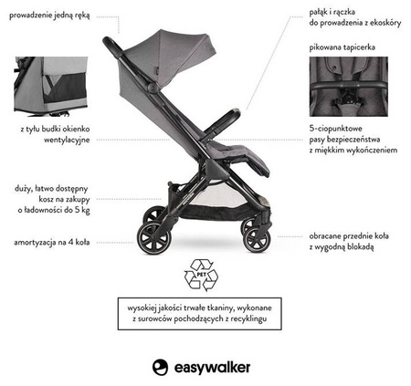 Easywalker Jackey kompaktowy wózek spacerowy Marble Grey