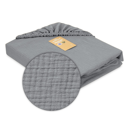 Babymatex Prześcieradło MUŚLIN z gumą rozmiar 60x120, szare
