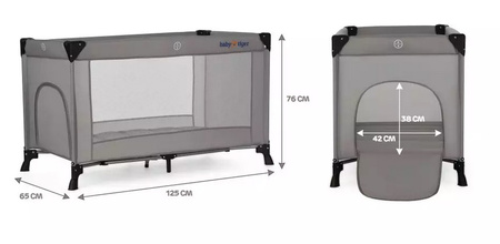 Baby Tiger Łóżeczko turystyczne VIKI, szare
