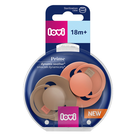 LOVI Smoczek silikonowy dynamiczny Prime 18 m + 2 szt. Granola/Orange