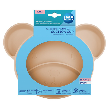 Canpol Babies Silikonowy trójdzielny talerzyk z przyssawką MIŚ Beige