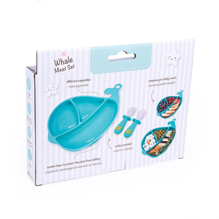 Zestaw Talerzyk ze sztućcami Miętowy Wieloryb GiliGums