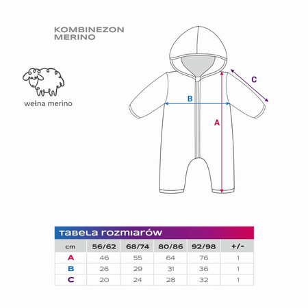 Eevi Kombinezon z kapturem z wełna Merino beżowy 56 - 62