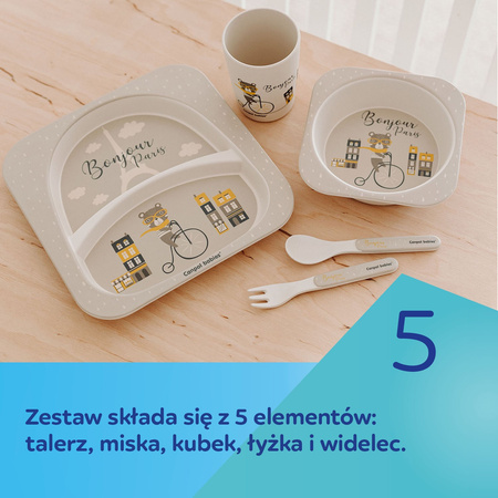 Canpol Babies Zestaw naczyń 5 elem. BONJOUR PARIS bordowy