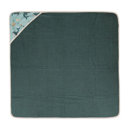 PETITE&MARS Okrycie kąpielowe bambusowe z kapturkiem 100 x 100 cm LOULOU Whale Song