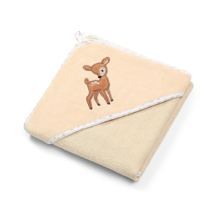 Babyono Okrycie kąpielowe welurowe-ręcznik z kapturkiem 100 x 100, kremowy