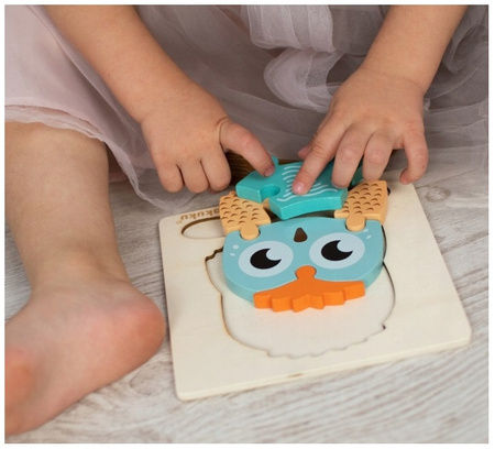 Akuku Drewniane Puzzle Sowa, 7 elementów