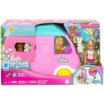 Mattel Barbie Chelsea - Różowy kamper + laleczka Chelsea + akcesoria HNH90