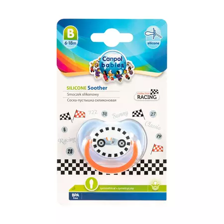 Smoczek 6-18m uspokajający silikon symetryczny Racing niebieski Canpol babies