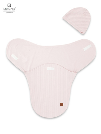 MimiNu Otulaczek do spania dla noworodka + czapeczka Pudrowy Róż 0 - 3 m