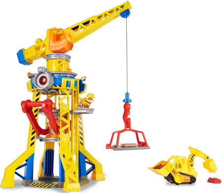 Spin Master Psi Patrol Rubble i jego Ekipa Rubble&Crew Bark Yard Crane Tower Duży zestaw Dźwig 60cm żółty Buldożer z figurką i piaskiem kinetycznym