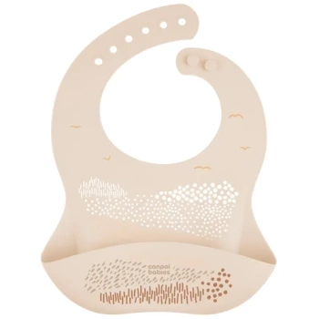 Canpol babies Śliniak silikonowy z kieszonką MOUNTAINS kremowy