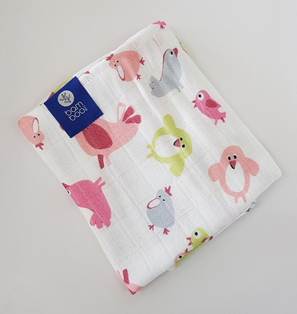 Texpol Bambusowa pieluszka dziecięca Ptaszki Róż 75 x 75 cm