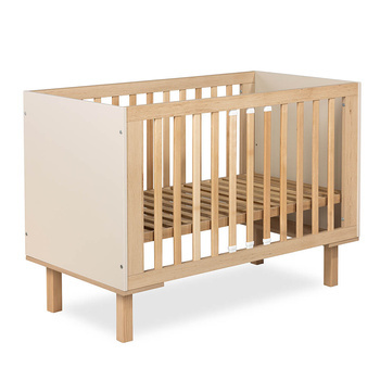 LittleSky Łóżeczko dziecięce Laura 120 × 60 z barierką ochronną Szampan / Buk