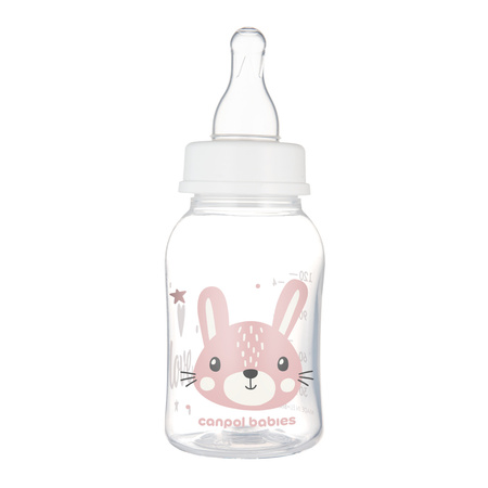 Canpol babies Butelka standardowa wąska 120 ml CUTE ANIMALS różowa