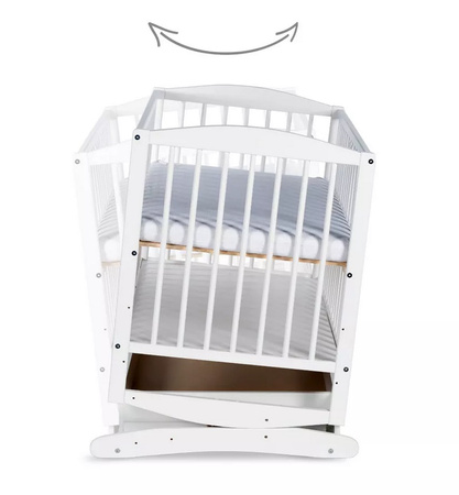 Klupś Łóżeczko HENRY z szufladą i funkcją kołysania, białe 120x60