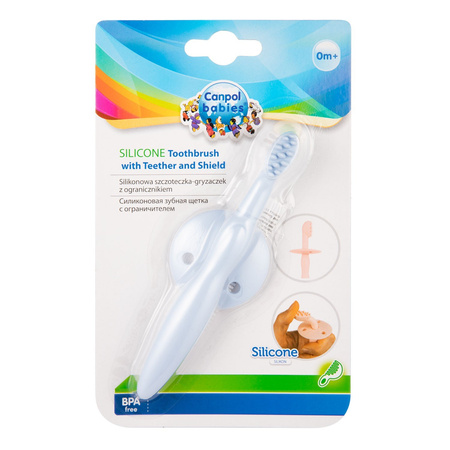 Canpol babies silikonowa szczoteczka - gryzaczek z ogranicznikiem, niebieska