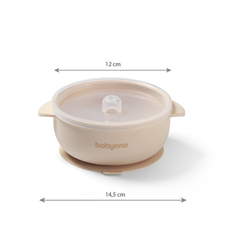 Babyono Silikonowa miseczka z przyssawką i przykrywką Beżowa