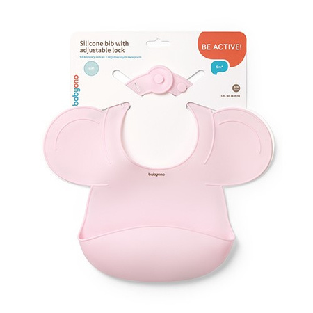 Babyono Silikonowy śliniak z regulowanym zapięciem, różowy