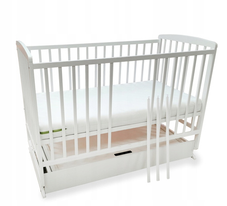 Skrzat Krzyś 3w1 Łóżeczko kołyska z szufladą i barierką Białe