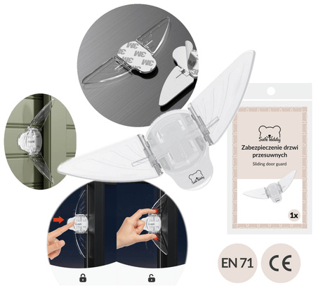 SafeTeddy Zabezpieczenie drzwi przesuwnych szaf komandor z klejem 3M