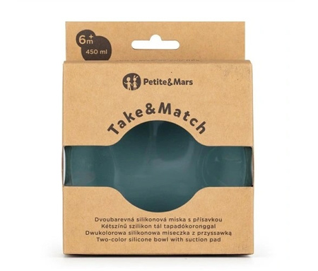 PETITE&MARS Dwukolorowa silikonowa miseczka Take&Match 6m+ Misty Green