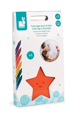 Janod Kredki do kąpieli 6 kolorów z gąbką