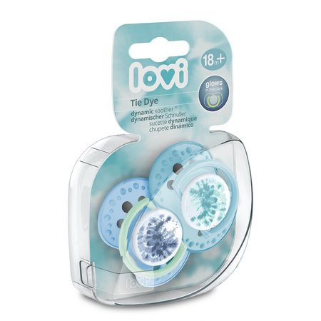 Lovi Smoczek silikonowy dynamiczny 18 m 2 szt. Tie Dye Blue