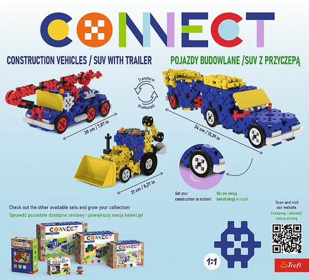 Zestaw klocków Connect 3w1: Pojazdy budowlane / SUV z przyczepą
