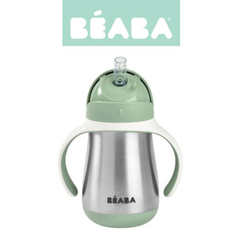 Beaba Bidon niekapek ze słomką termiczny 250 ml Sage green