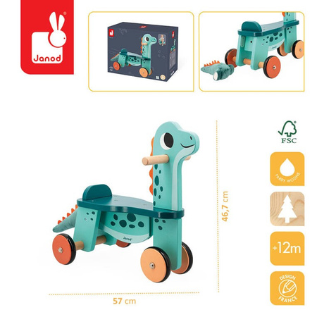 Janod Drewniany jeździk Dinozaury 12 m+