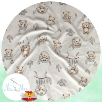 Mu&Mu Bawełniane prześcieradło z gumką do gondoli Misie Boho beż